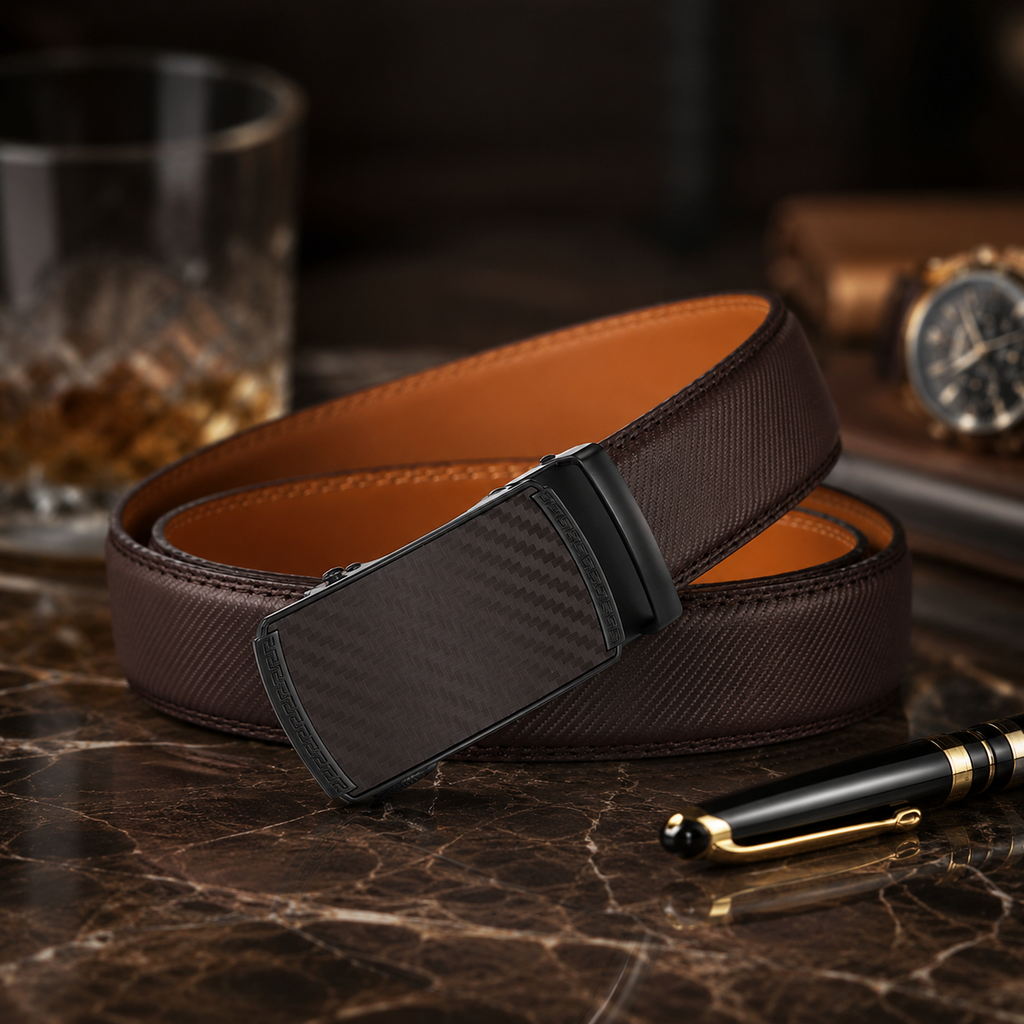 Rhinobelt Automatische Riem – Echt Leer – Zonder Gaatjes - Bruin