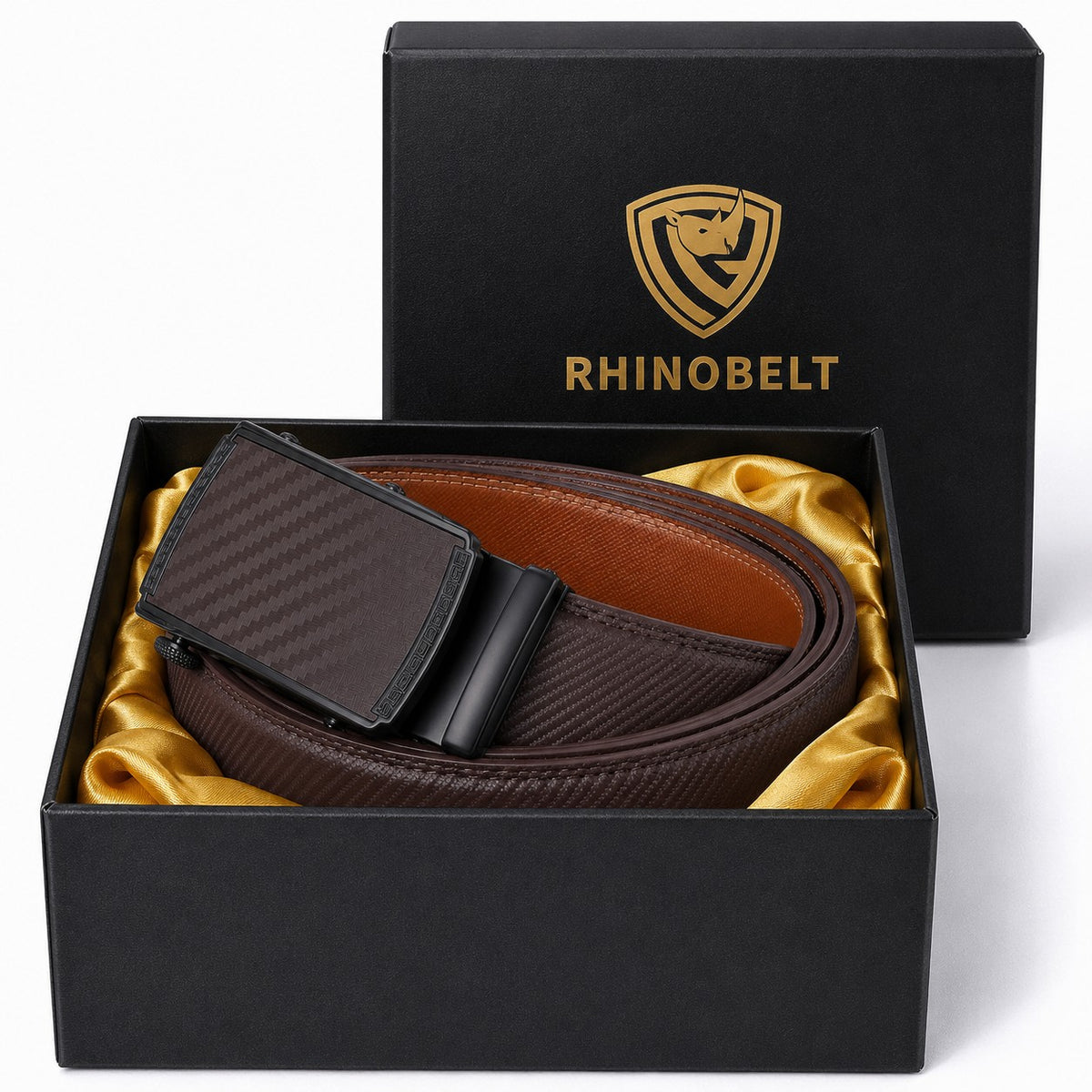 Rhinobelt Automatische Riem – Echt Leer – Zonder Gaatjes - Bruin