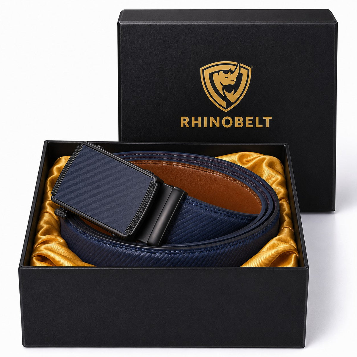 Rhinobelt Automatic Belt – Genuine Leather – Holeless – Carbon – Blue